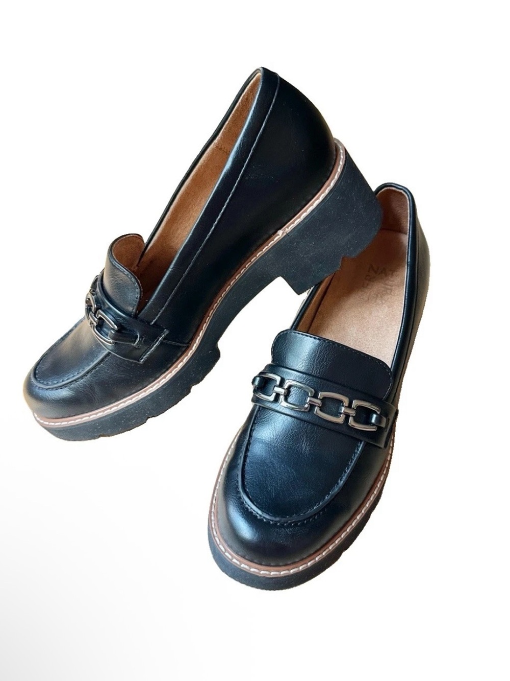 Naturalizer Women’s 8.5 Cabana Lug Loafer Faux Leather Slip On Comfort Y2K Black